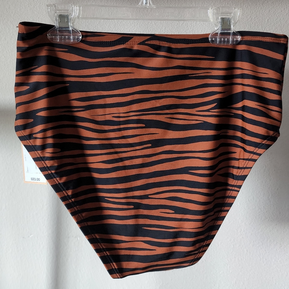 NWT Tiger Print High-Waisted Bikini Bottom - Picture 2 of 4